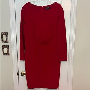 Tahari  Vibrant Red Long Sleeve Dress. Perfect for the holidays.